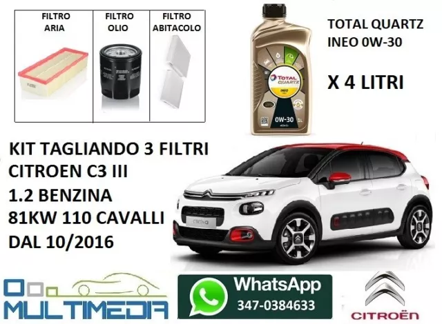 Kit Tagliando Filtri Olio Originale Citroen C3 Iii 1.2 Benzina 81Kw 110 Cavalli