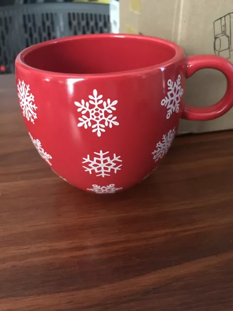 Bath Body Works Christmas Red Holiday Coffee Tea  Mug Snowflakes 16 oz  Large