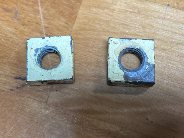 `2 VINTAGE RUSTY CRUSTY YELLOW SQUARE NUTS 5/16" Course ANTIQUE RESTORATION