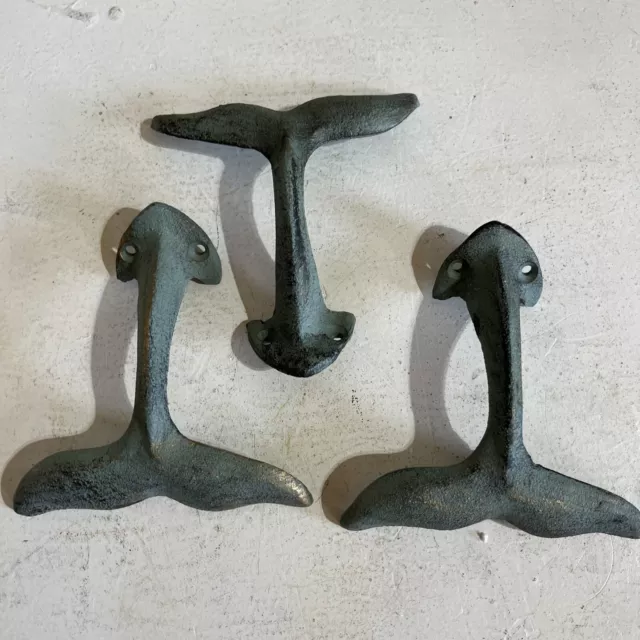 Cast Iron Whale Tail Dolphin Hook Coat Hat Closet Hall Tree Tale Rustic Hat Sea