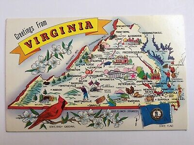 Greetings from VIRGINIA State Map Vintage Chrome Postcard