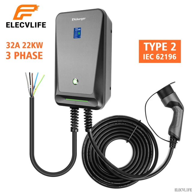 32A EV CHARGER Wallbox 3Phase 22KW Electric Car Charging Station Type2 ...