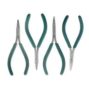 Micro-Fine 4 Piece Plier Set - Chain Round Flat and Bent Nose - 5" in Length