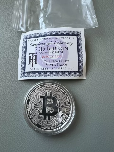 Bitcoin Proof 1 oz .999 fine Solid silver commemorative AOCS limited 2016 w/ COA