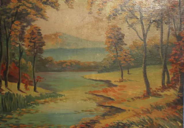 Vintage impressionist oil painting forest river landscape