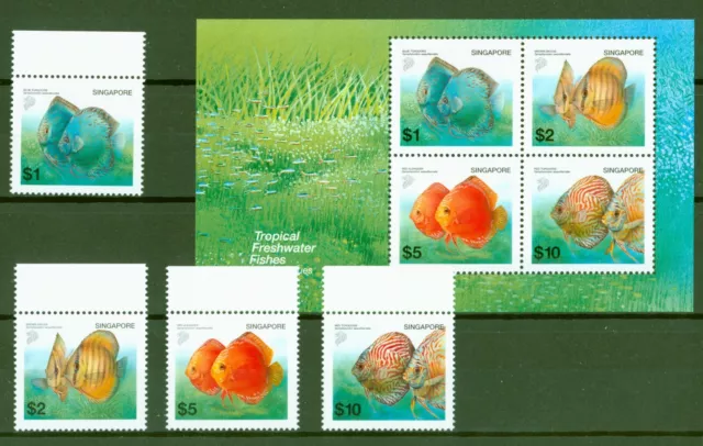 Singapur 2002 - Fische - Diskusfische Buntbarsche - Nr. 1178-81 + Block 85 **