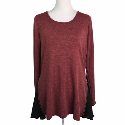 Patrizia Luca Milano Maroon Long Slit Sleeves Zippers Sweater Tunic Womens L