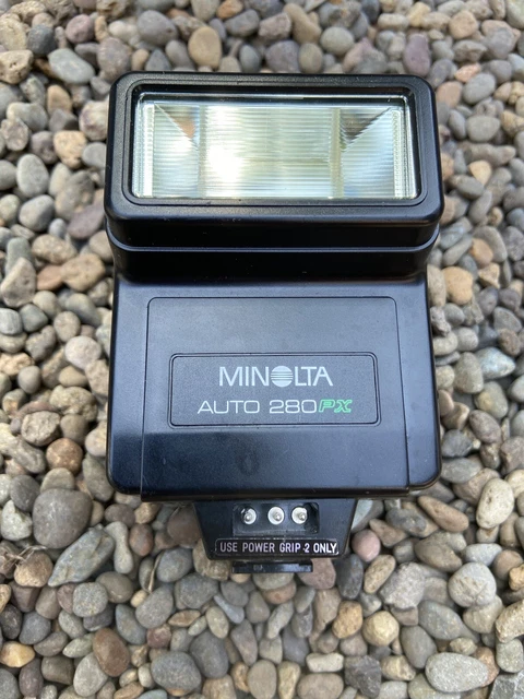 Minolta Auto 280PX Flash 280-PX  For Parts Or repair Preowned Clean Exterior