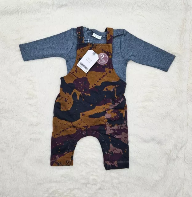 NEXT Baby Boy £ 16 Dungarees Bodysuit Outfit 2 Piece Set Trousers Camo 0-3 Month