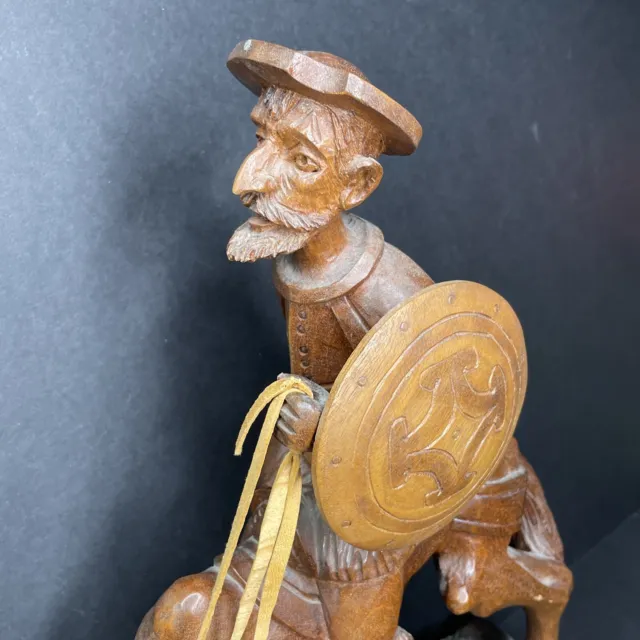 Vintage 1960s Hand-Carved Solid Wood Carving Don Quixote Figure By Jose Pinal