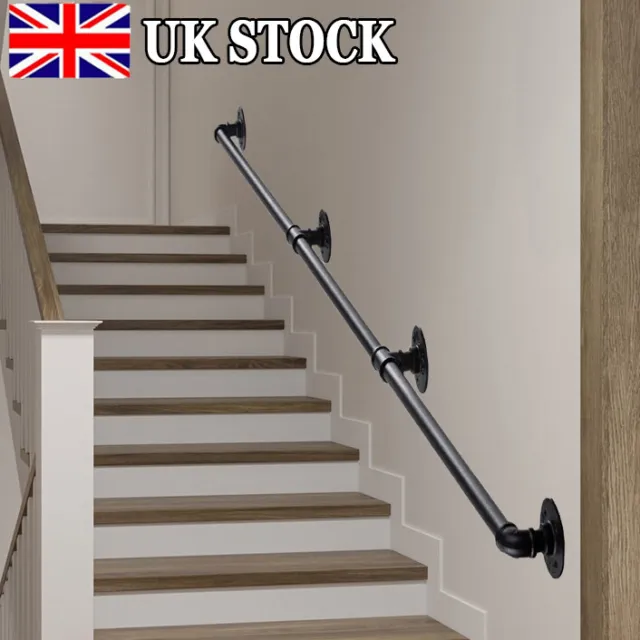 300CM Handrail Stair Rail Grab Balustrade Black Metal Staircase Banister Bar Kit