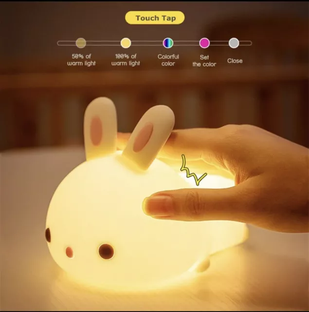 Kinder Schlafzimmer LED Kaninchen Nachtlicht Hase weich Silikon Hase Lampe Touch Sensor 3