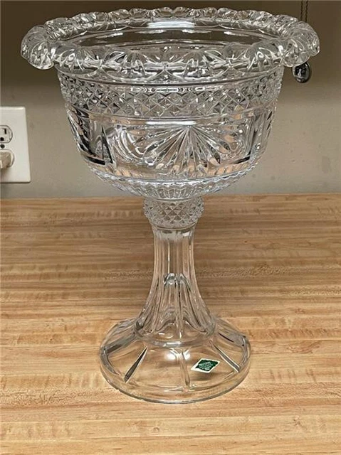 Rare 13 1/2" Lead Crystal Pedestal Bowl Shannon Crystal Legends Made In Slovenia