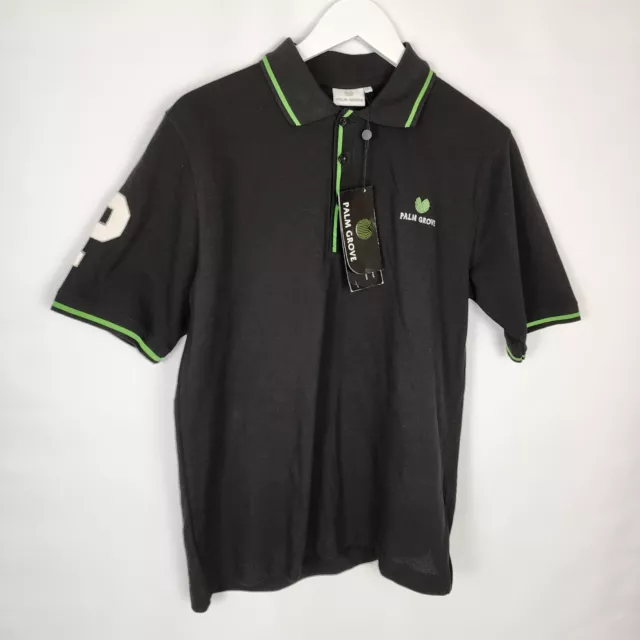 Palm Grove Polo Shirt Mens Small Black Green Short Sleeve Cotton Outdoor Golf