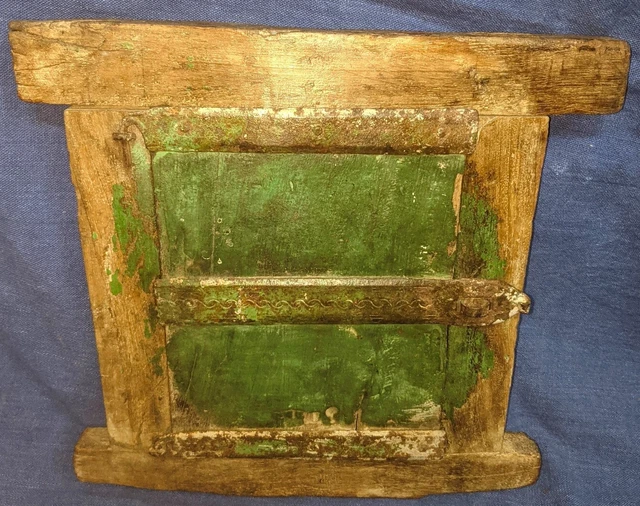 Antique Old Collectible Hand Carved Painted Rare Size Small Wooden Window Door 3