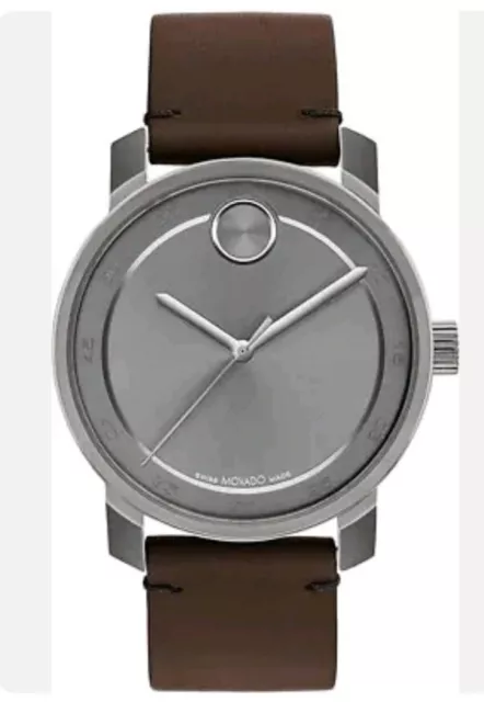 NEW Movado Bold Access Men's Stainless Steel Swiss Quartz Watch w/Leather Strap