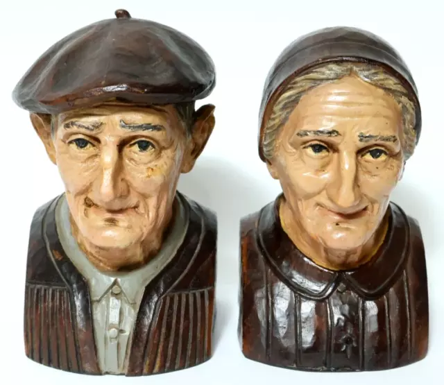 2 Antiguo Tallado Figuras de Madera Basken Abuelo + Firmado J.Alberdi