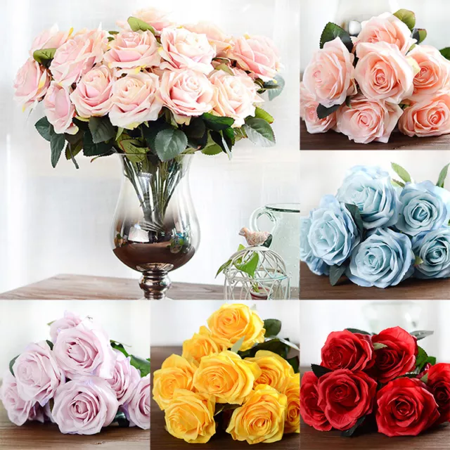 20/10 Heads Silk Rose Artificial Fake Flowers Bouquet Wedding Garden Party Decor 3