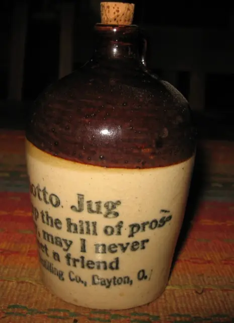 Antique Advertising Detrick Distilling Co Dayton Whiskey Stoneware Mini Jug