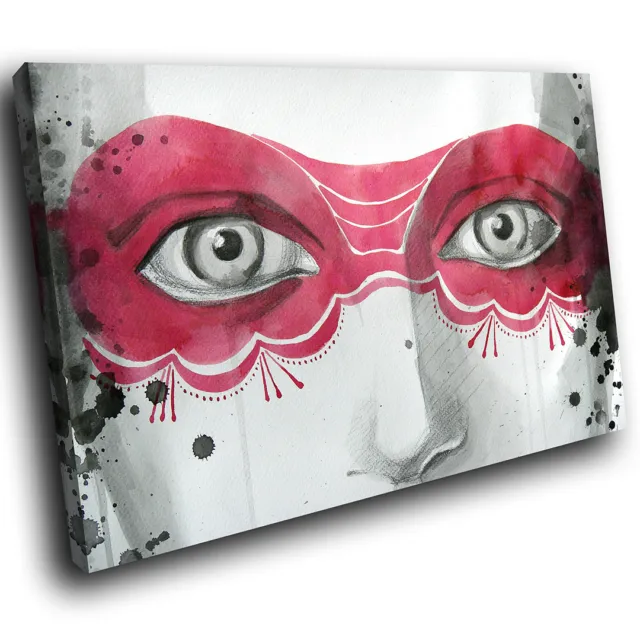 E159 Red Black White Retro Mask Woman Modern Canvas Wall Art Large Picture Print