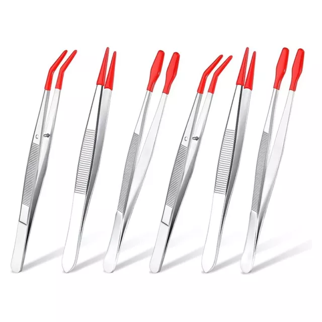 6Pcs Tweezers with Rubber Tips Set Soft PVC Rubber Coated Tips Bent and5343