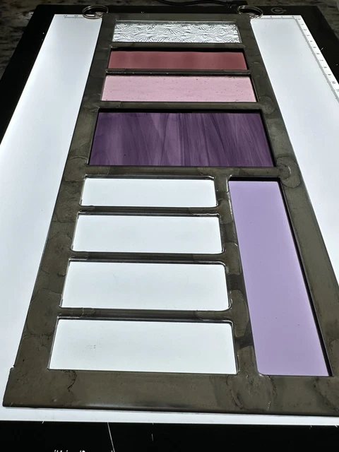 Modern Art Deco Stained Glass Leaded Window Panel Pink Purple With Bevels