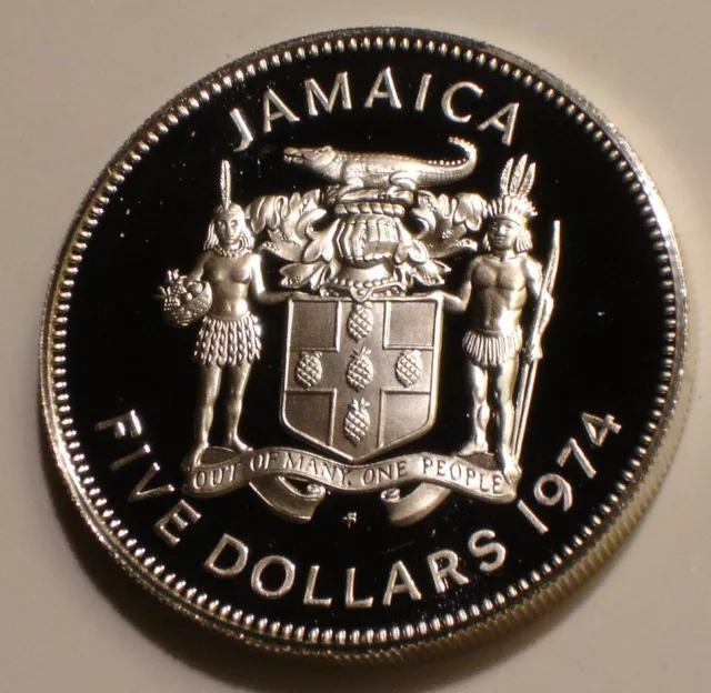 1974 Silver $5 of Jamaica NORMAN MANLEY superb Gem Proof