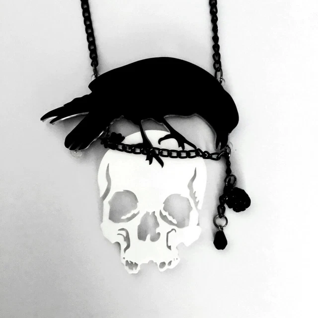 Halloween Halsketten Mit Rabenschädel - 4 Stück Gothic Schmuck Für Kostüme