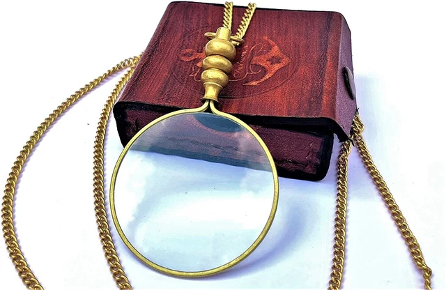 Brass Magnifying Glass A Beautiful Necklace Chain Library Reading Fine Print See