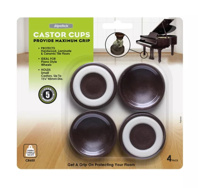 Slipstick CB605 Small Castor Cups Furniture Floor Protector Grip Piano Set of 4