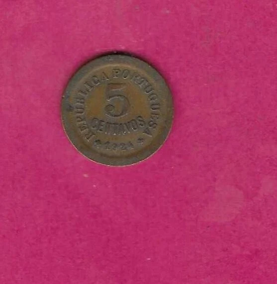 Portugal Portuguese Km572 1924 Vf-Very Fine Circulated 5 Centavos Coin