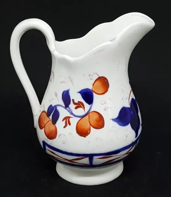 Gaudy Welsh red & blue vintage Victorian antique Imari design small jug
