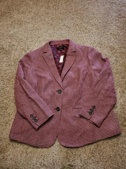 Talbots Blazer Jacket 16 W Womens Purple Houndstooth Wool Blend Tweed NWT