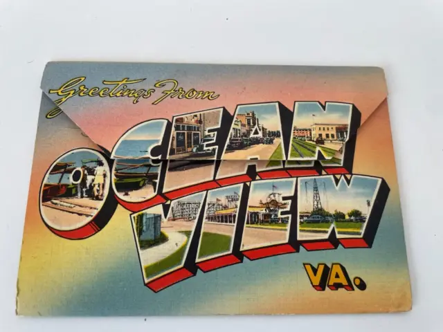 Postcards Souvenir Foldout Booklet, Ocean View and Norfolk Virginia, 18 Views