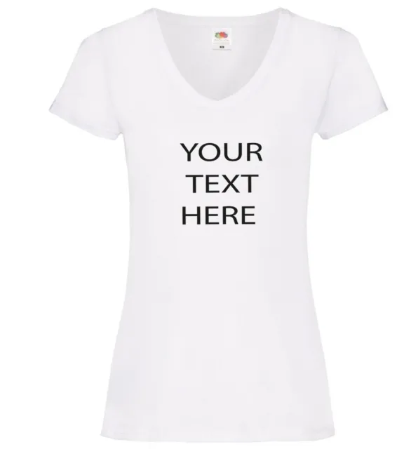 Custom Printed Text Lady Fit v-neck t-shirts Personalised Print  Women Hen Party