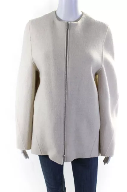 COS Women's Round Neck Full Zip Long Sleeves Basic Coat Beige Size 2