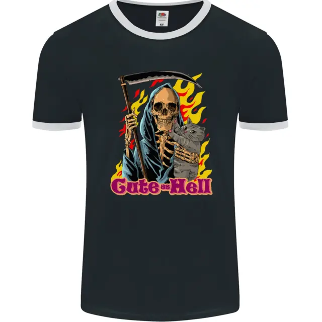 Cute Hell Cat Grim Reaper Skull Halloween Mens Ringer T-Shirt FotL