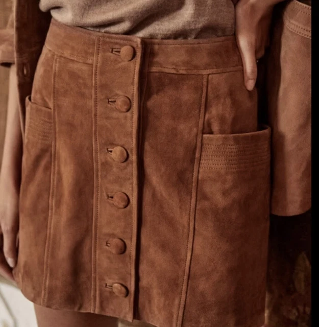 NWT SEZANE COLINE Mini in Black Button Front Short Skirt 34 2