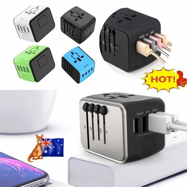 Universal Travel UK/EU/AU/US Adapter Multi-plug Charger World Wide 4 USB Port