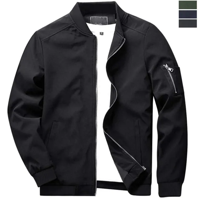 Men's Spring Fall Casual Thin Bomber Jacket Lightweight Sportswear Full-Zip Coat
