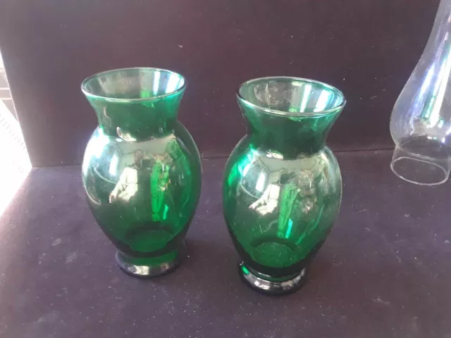 Pair Anchor Hocking Forest Green 6.5" Flared Vases