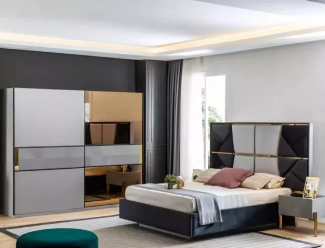 Cama 2 mesitas de noche 4 piezas Set Diseño Lujo Set Dormitorio Completo Nuevo