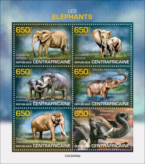 Elephants MNH Stamps 2023 Central African Republic M/S