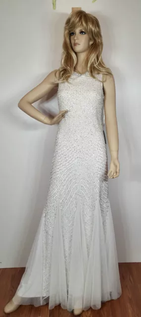 Aidan Mattox Sequined Godet Gown. White Women's size 8