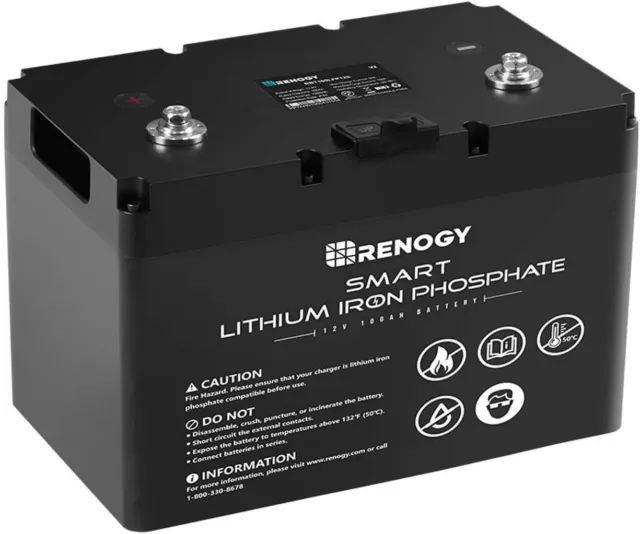 Renogy 12V 100Ah LiFePO4 Deep Cycle wiederaufladbare Lithium-Batterie Van,Marine