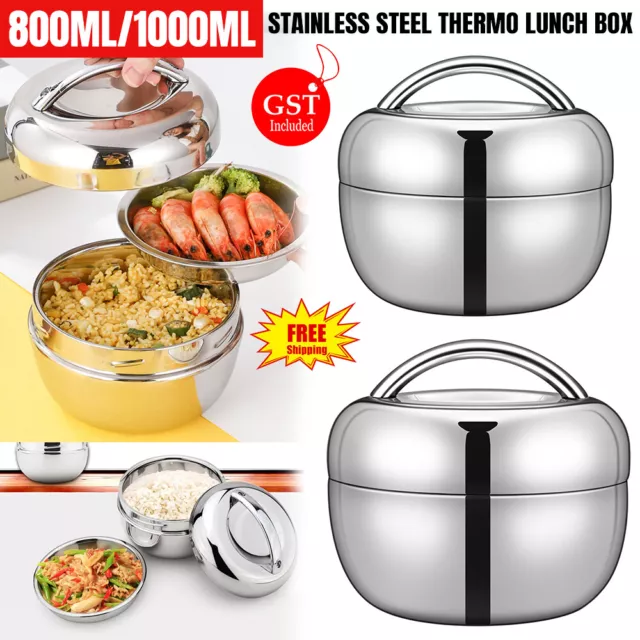1/2Stainless Steel Thermo Insulated Thermal Lunch Bento Box Round Food Container