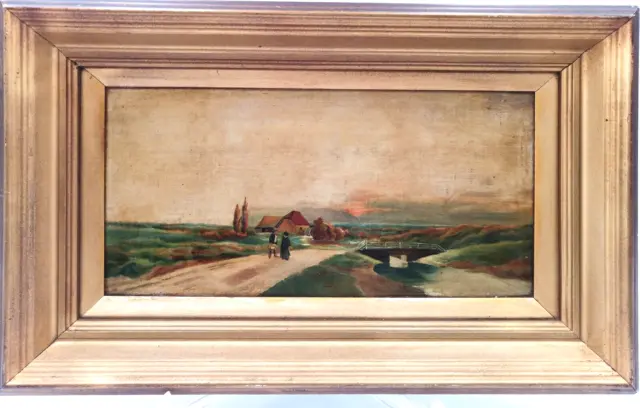 Vintage Oil Painting of a Watermill Landscape Early 20th Century