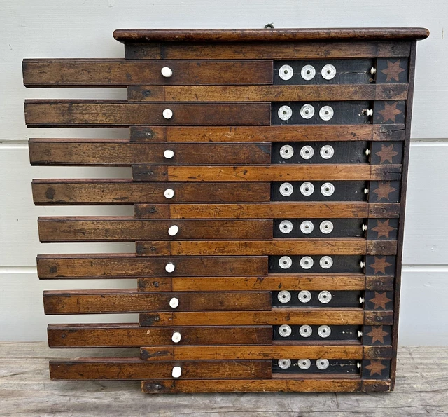 Antique Primitive Early 19th Century American Wood & MOP Billiards Scoreboard