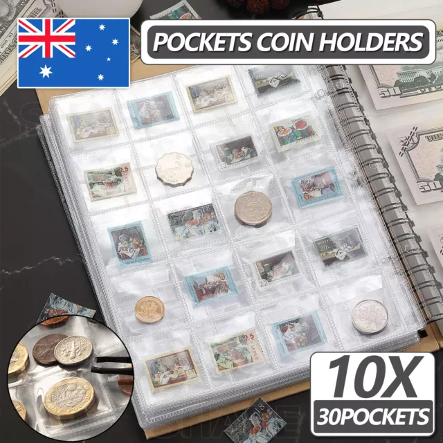 10x 30 Pocket Coin Holder Sheet Storage Page Collection Album Folder Book Sleeve