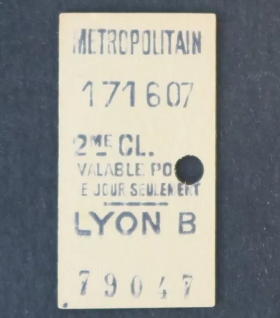 Ancien ticket Paris Métro 1936 LYON B Metropolitain Railway 9
